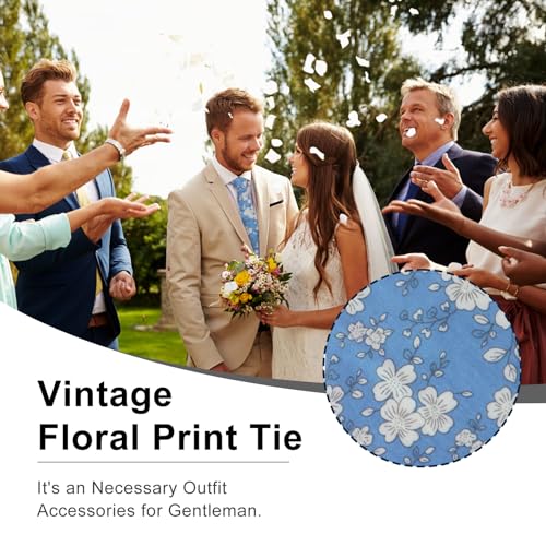 Image of Luckyvestir Mens Ties, Sage /Dusty Blue /Pink Floral Ties for Men, 2.76 inch Cotton Flower Necktie for Wedding /Groomsmen /Party