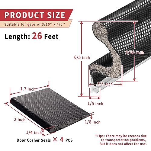 Image of 26 Feet Long Reach Weather Stripping Seal With 4 PCS Corner Seals, V-Shaped Replacement Strip Foam Kerf Insulation for Door Frame (Black)