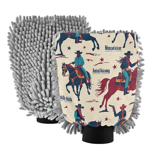 Hezely Western Cowboy Car Wash Mitt, 2PK Scratch Free Lint-Free for Car Washing and Detailing