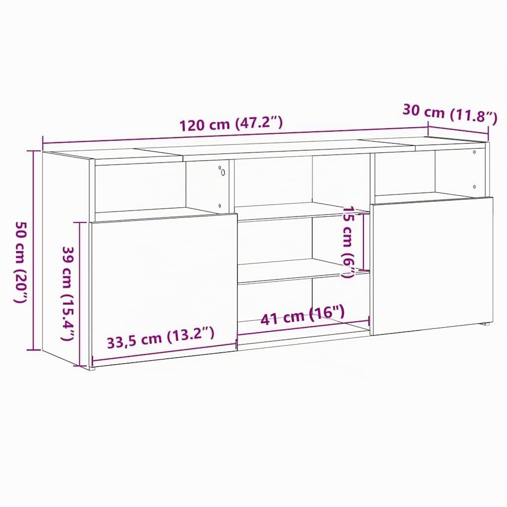 vidaXL Mobile Porta TV con Luci LED Rovere Sonoma 120x30x50 cm