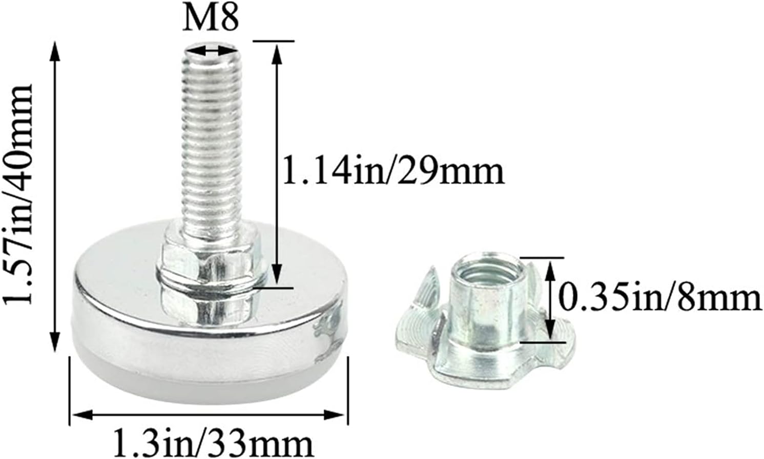 Furniture Leveling Feet,Heavy Screw, Leveling Feet20 Pairs M8x33mm Furniture Levelers Table Leveling Foot Adjustable W/T-Nuts (20 PCS Furniture Leg Screws & 20 PCS T-Nuts) (Color : 12 Pairs)