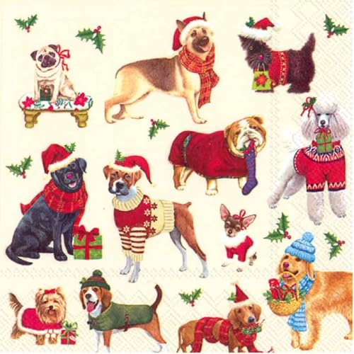 Serviettes de table motif chiens de Noël pour une décoration de repas de fête réussie