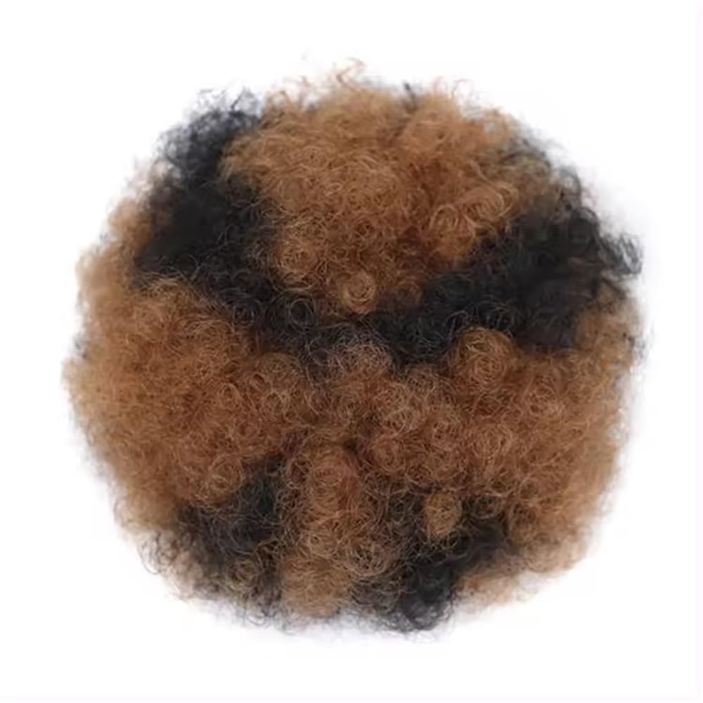 QRSTUVXZY Black Women Short Kinky Curly Synthetic Afros Puff Drawstring Ponytail Extension for Afro Bun Extension Hairpieces(Black+Light Brown)
