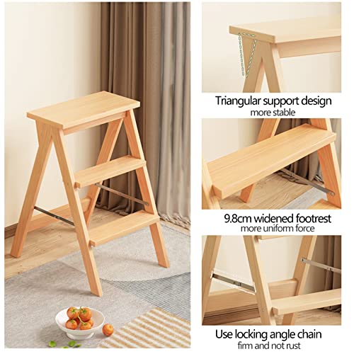 Tabouret échelle 3 marches pliable et multifonctionnel avec structure en bois robuste - 7