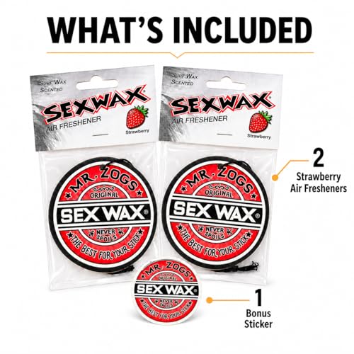 Image of SEX WAX Car Air Freshener | Hanging Long Lasting Scent Car Air Freshener for Auto and Home | Strawberry, 2 Air Freshener (Strawberry)