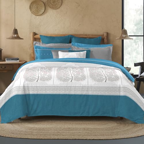 Image of MYTRIDENT Sanskriti Cotton Bedsheet for Double Bed, Gifting Collection King Size - Gond Art Blue