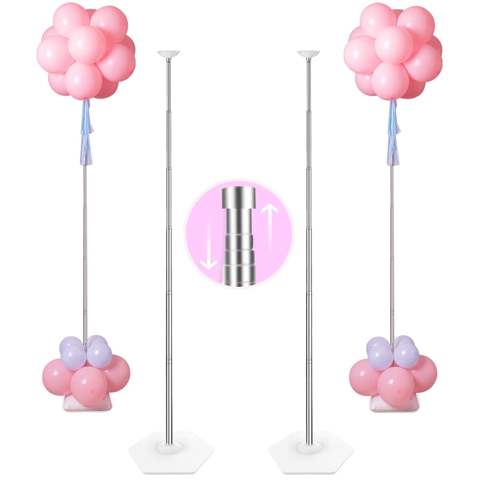 YALLOVE Kit di supporto per colonna in metallo, 2 set da 2 m di altezza regolabile con design telescopico riutilizzabile, non usa e getta per compleanni, matrimoni, baby shower