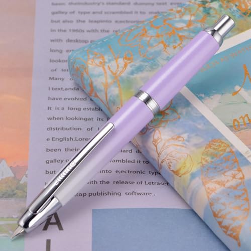 Image of Jinhao 10 Press Fountain Pen with Box, Gradient Light Purple Retractable Medium Nib with Ink Converter Set (Silver Clip)