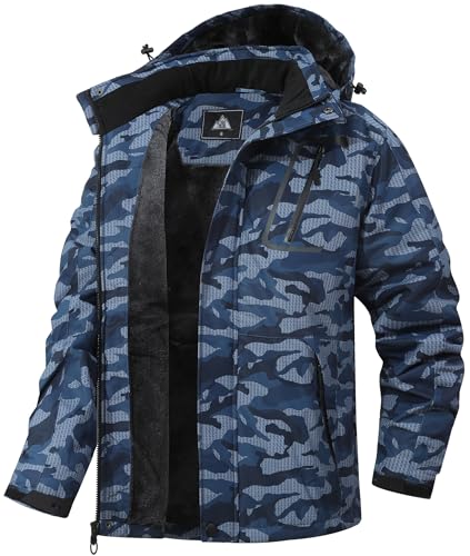 Image of Men's Mountain Winter Coat Warm Fleece Ski Snow Jacket Waterproof Raincoat with Hood