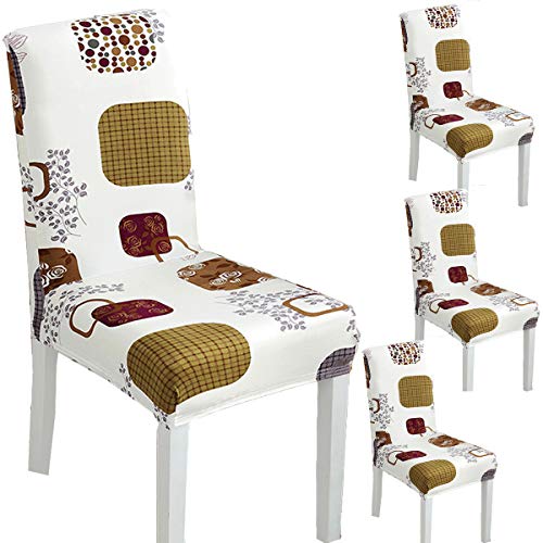 JMYDecor 4 x Soft Spandex Fit Stretch Short Dining Room Chair Covers with Printed Pattern, Banquet Chair Seat Protector Slipcover for Home Party Hotel Wedding Ceremony