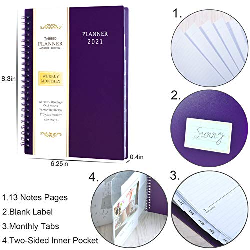 2021 Planner - Weekly & Monthly Planner, Flexible Cover,12 Monthly Tabs, 21 Notes Pages, Twin-Wire Binding with Two-Sided Inner Pocket