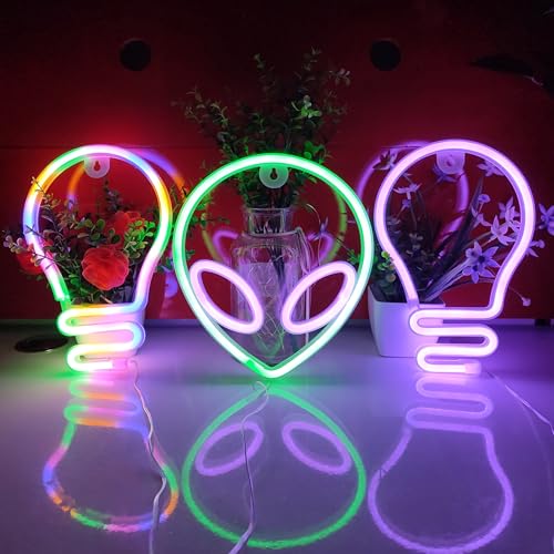 Image of JYWJ Bulb Neon Light,USB or 3-AA Battery Powered Neon Signs,LED Desktop Wall Decoration,Various Parties,Decoration Of Business Premises (Pink)