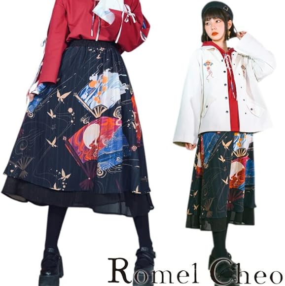 Amazon.co.jp: [RomelCheo] 和柄デザインスカート 和風スカート 和  