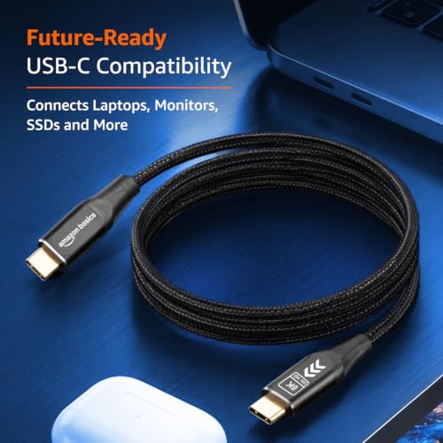 Image of amazon basics 240W Type C Cable With 40Gbps Data Transfer Speed, Thunderbolt 4, 8K@60Hz Display Cable, USB 4 Type C 90 Shaped Connector, Gold Coated, Type C Fast Charging