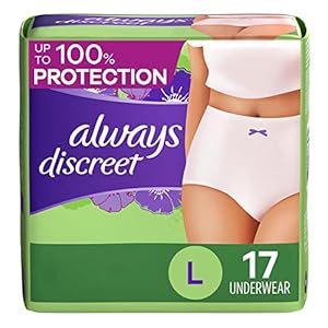 Always Discreet Adult Incontinence & Postpartum Underwear for Women, Maximum, Large, 17 Count
