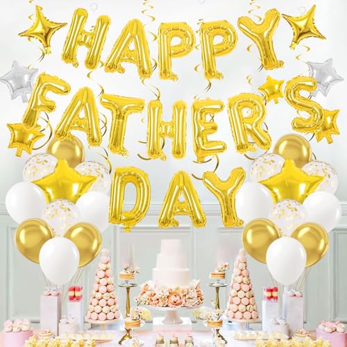 Image of Happy Fathers Day Balloons Gold Father's Day Banner for Father's Day Party Decorations (Fathers Day Gold)