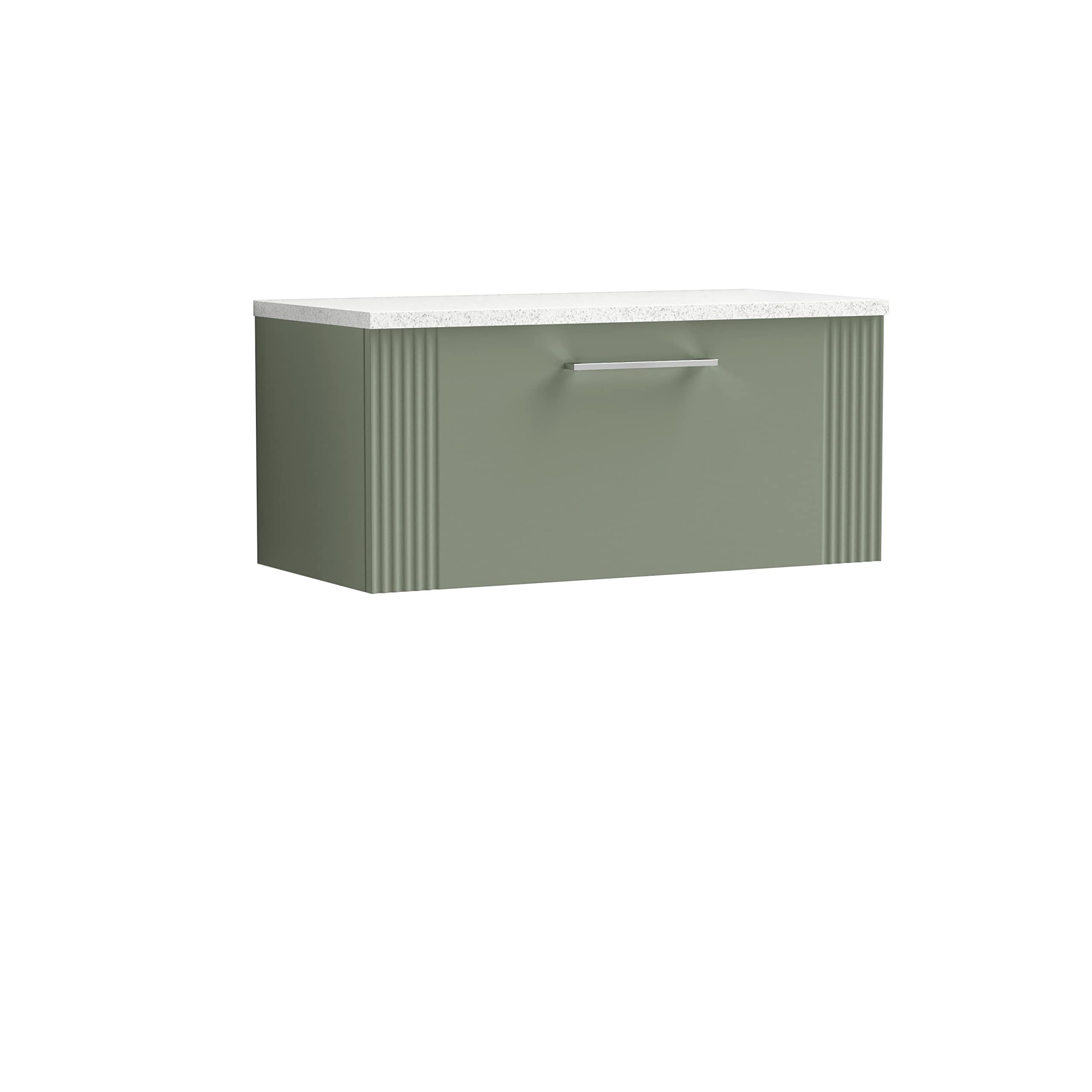 Nuie Deco 800Mm Wall Hung Single Drawer Vanity & Sparkling White Laminate Top - Satin Reed Green Dpf896lsw