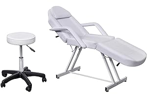 Professional Facial Tabel Bed Chair for Beauty Salon White Leather Cover