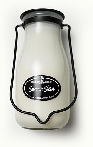 Vista 3 de Milkhouse Candle Company, Colección Creamery Glow - Vela perfumada de soja: Vela de botella de leche, Tormenta de verano 14 oz
