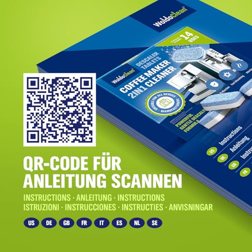 WoldoClean 2in1 Entkalkungstabletten für Kaffeevollautomaten - 2-Phasen Entkalker gegen Kalk & Korrosion, einzeln verpackt, 14 x 16g