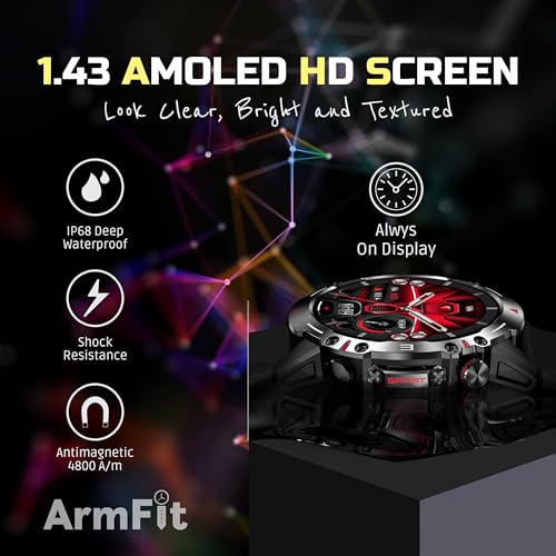 Image of Armfit HULK Smart watch with AMOLED Always On Display Smartwatches for men, BT Calling Waterproof Fitness Watch with Heart Sleep Monitor for Android iOS (Black)