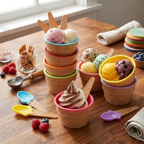 Gandeer 32 Sets End of Year Student Gift Ice Cream Bowl and Spoons Greeting Cards Bulk Reusable Plastic Ice Cream Dessert Bowl Kit Graduation Exchange Gifts for Summer Birthday Party Favor(Classical) by Gandeer - Used condition - Image 6
