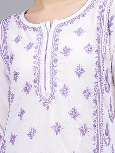 Image of Seva Chikan Hand Embroidered Lucknowi Chikankari Cotton Straight Kurta for Women SCL4567