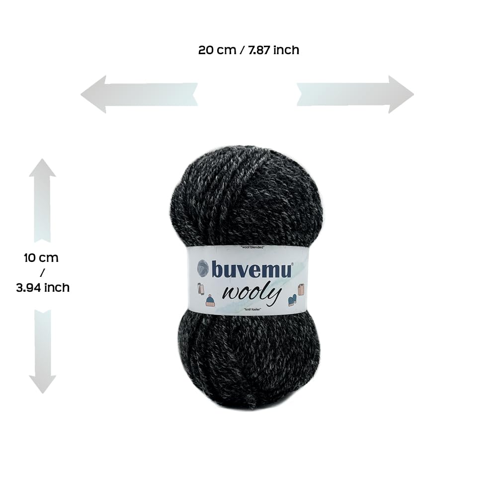 Wooly Soft Fluffy Bulky Weight #5 Wollmischgarn, schnelles Stricken, Häkelgarn, 25 % Wolle, 75 % Acryl, 100 g, 100 m (Schwarz Melange)