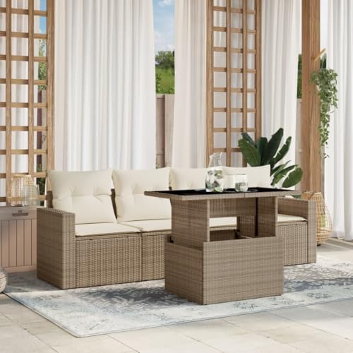 Snsowed Juego de sofás jardín con Cojines 5 pzas ratán sintético Beige, Set De Jardin Exterior, Muebles De Jardin, Muebles Jardin Exterior, Conjunto Mueble Jardin - 3267098
