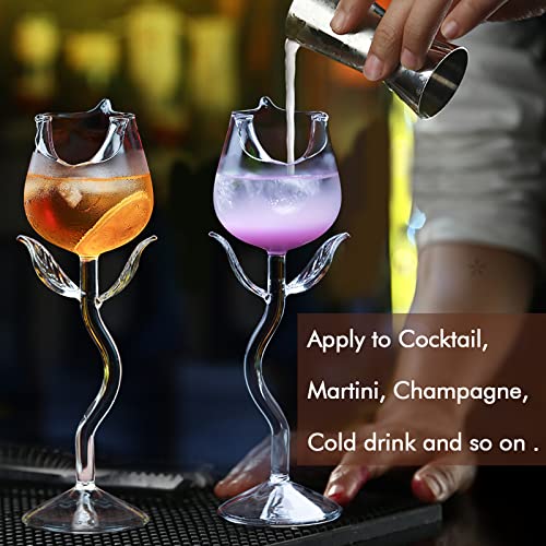 Inftyle [Gift Set] Rose Cocktail Glass Wine Goblet Glasses Flower Drinkware Set Of 2, Crystal Champagne Flutes Classy Red Wine Glass, Ideal Gifts For Housewarming, Wedding, Birthday Celebrations #TOP6