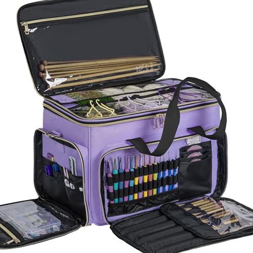 Bolsa de tricô grande organizador de armazenamento de fios, bolsa de crochê portátil, bolsas de fio para crochê em movimento para agulhas de tricô, ganchos de crochê, acessórios de tricô, projeto