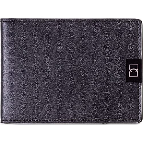 DUN Slim Minimalist Bifold Wallet with Coin Pocket, RFID Blocking, Luxury Genuine Leather, Holds up to 4 Cards & 10 Bills, Handmade in Europe - Black & Gun Metal