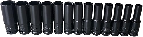 Miniatura 2 de Juego de llaves de trinquete de 12 pulgada de impacto profundo de 6 puntos de 0.315in - 0.945in y 12" (14 piezas)