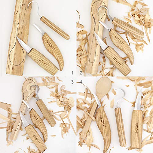 SZQHT Wood Carving Hook Knives Set for Carving Spoons Bowls Kuksa and Cups Right Handed Spoon Carving Tools for Professional Spoon Carvers and Beginners (Bundle E) - Thumbnail 6