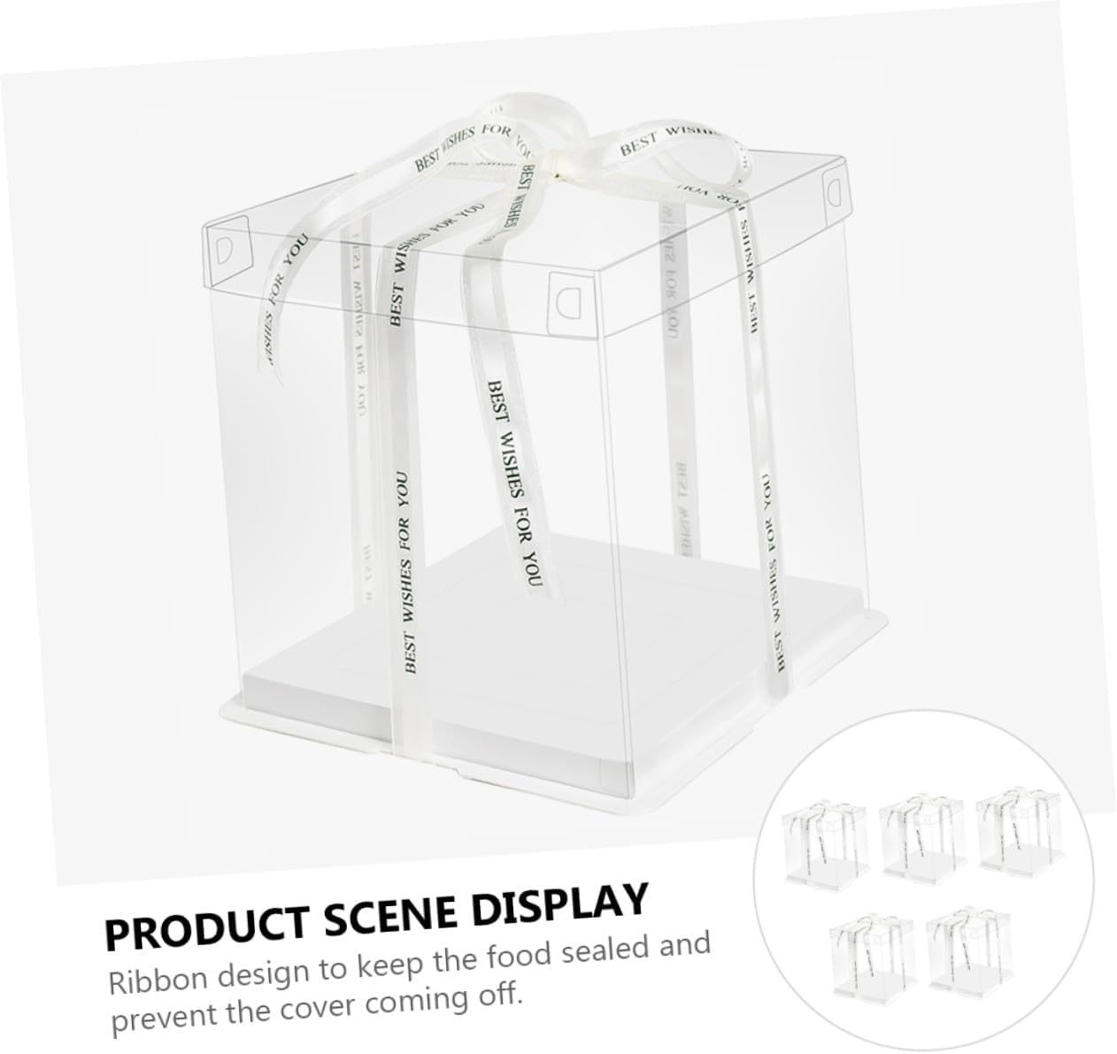 8-inch Cake Wrapping Case with Ribbon, Food Packaging Box 5pcs, Single-layer Birthday Cake Carrier Container for Party and Storage