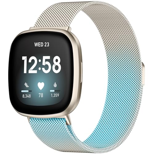 ZWGKKYGYH Compatible con Fitbit Versa 3 y Sense bandas para mujeres y hombres, correa de malla de metal de acero inoxidable, accesorios de repuesto, correa de pulsera con cierre magnético para reloj