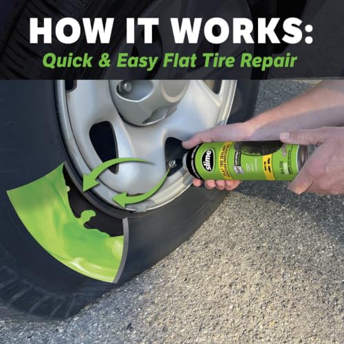 Image of Slime 60187 Flat Tire Puncture Repair Sealant, Emergency Repair for Highway Vehicles, Suitable for Cars /Trailers, Non-Toxic, eco-Friendly, 18oz