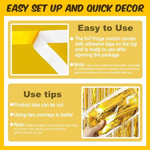 Image of 3 Pack Gold Foil Fringe Curtains Backdrop, 3.28 x 9.8 Ft Metallic Streamers Tinsel Curtains Background for Photo Booth, Birthday, Halloween, Christmas, Thanksgiving, New Year Party Decorations