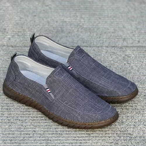 MILDSEVEN Fashion Men's Casual Linen Shoes, Simplicity Breathable Canvas Shoes, Comfortable Retro Handmade Loafers,7,Grey3