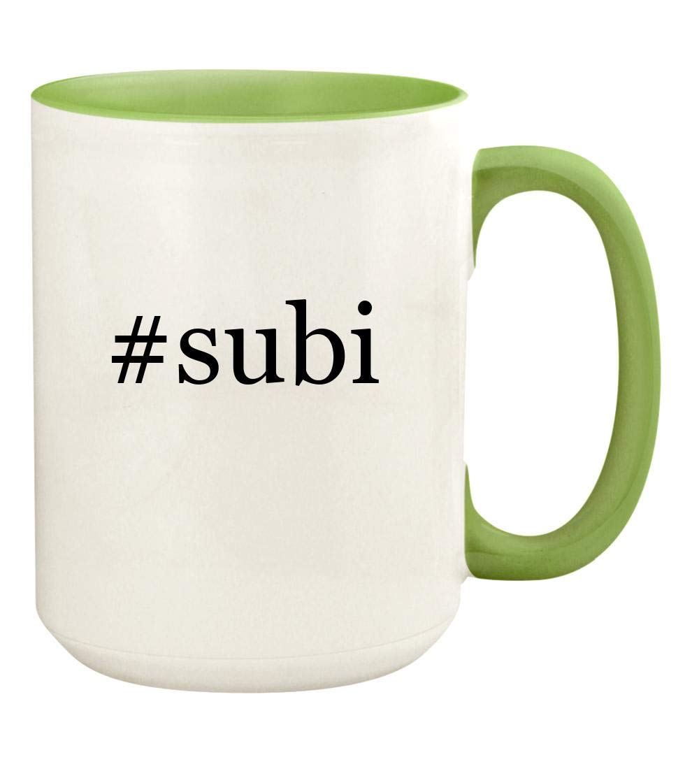 #subi - 15oz Hashtag Ceramic Colored Handle and Inside Coffee Mug Cup, Light Green