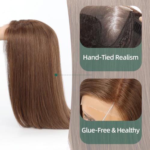 Image of 5x5 Lace Front Wigs for women,Human Hair Blonde Straight Glueless with Free Part & Pre Plucked Natural Hairline 16 Inch(Brown)