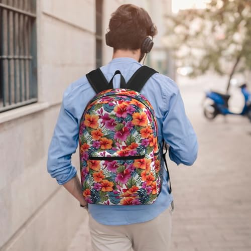 Topical Flowers Palm Leaves Fashionable Daypack 17 Inches Zippers Backpack Double Shoulder Bag for Women Men4