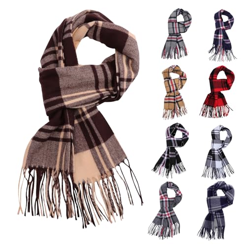 Fjquamitix Classic Winter Warm Tartan Scarf Warm Windproof Fringe Tartan Scarves Scottish Cashmere Feel Scarf for Unisex Business Casual (Coffee One Size)