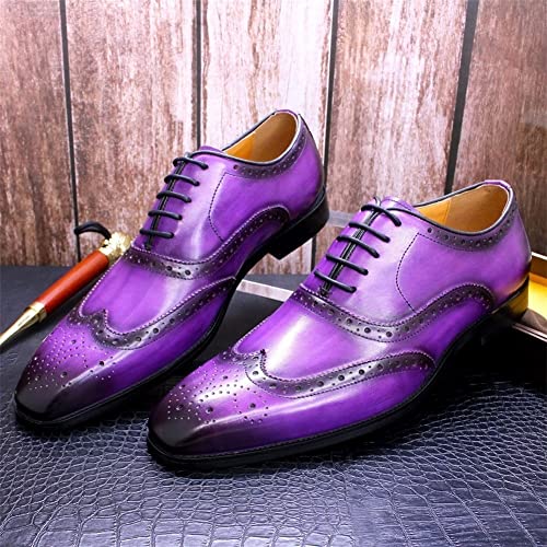 Single Season Dress Shoes for Men Lace Up Brogue Embossed Wing-tip Square Toe Cowhide Anti-Slip Non Slip Block Heel Slip Resistant Rubber Sole Business Very Popular Among Young People2