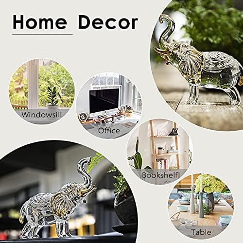 H&D HYALINE & DORA Handmade Crystal Thai Elephant Statue with Trunk Raised Figurine Home Decor Table Centerpiece Sparkling Glass Art Animals Collectible Gift