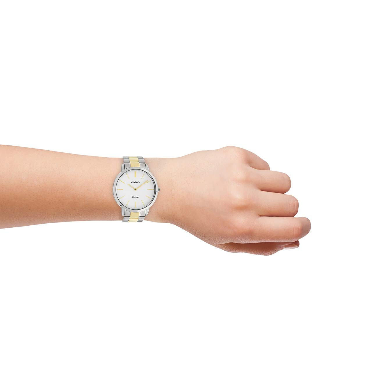 Oozoo Reloj de pulsera unisex, plata y oro, cuarzo, C20101, vintage, fino, acero inoxidable, UOC20101