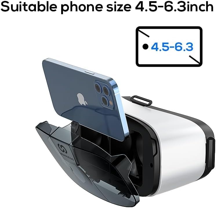 VR Headset for Phone with Controller, Compatible with iPhone Samsung and Android 3D Virtual Reality for Kids and Adults VR Goggles for Smartphone /4.5-6.3in Eyes Protected Anti-Blue HD Lenses