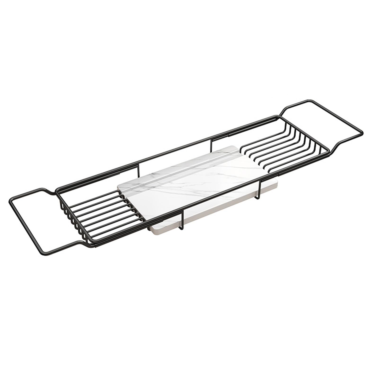 JKJZSALJ Adjustable Bathtub Caddy Tray, Expanding Bathroom With Draining Design, Stable Over Tub Storage For Home Spa Experience - Elegant Black & White Marble