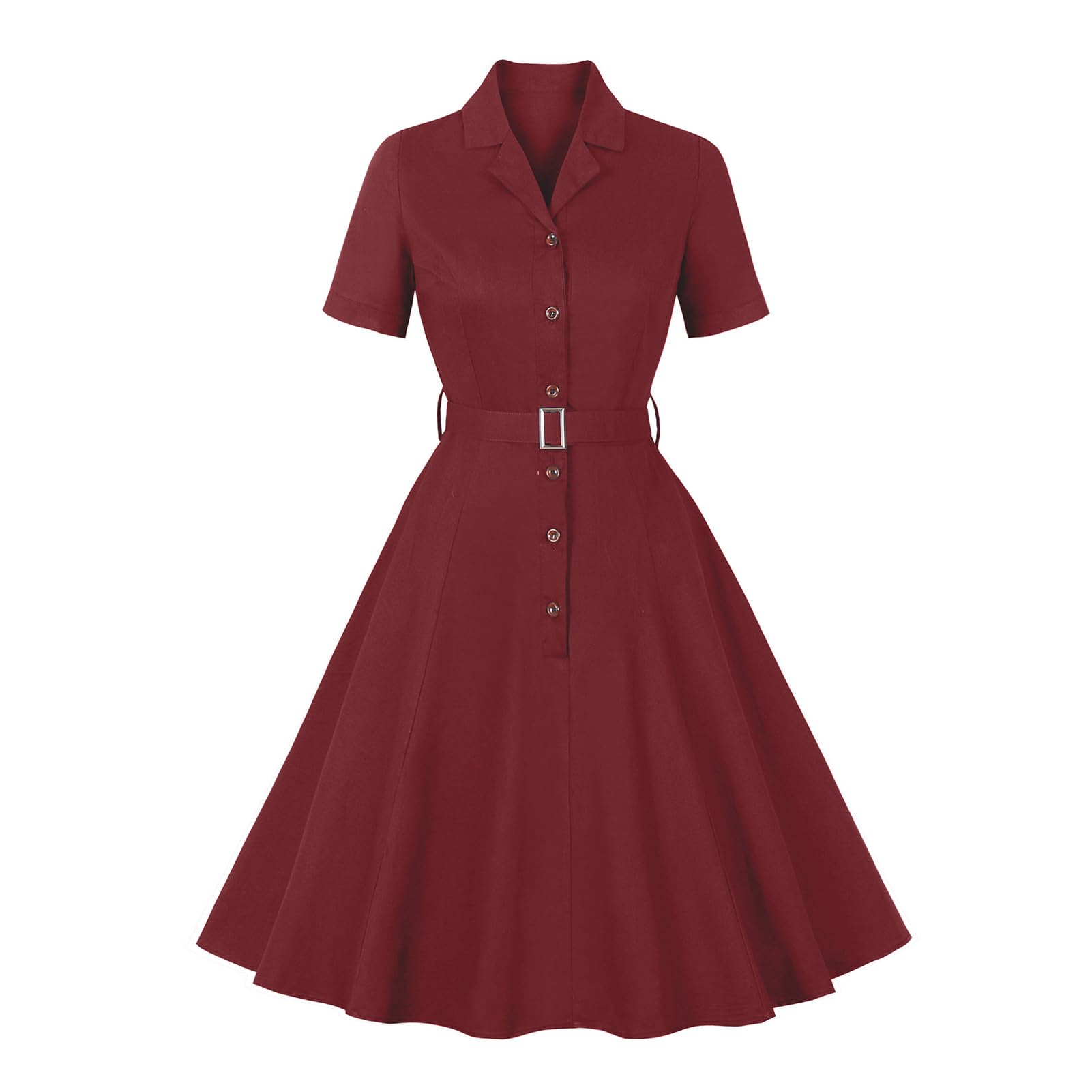ODIZLI Robe de cocktail rétro des années 1950 à manches courtes et revers cranté avec ceinture pour femme