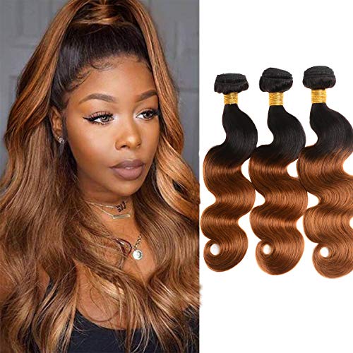 Body Wave Ombre Bundles 1B/30 Brazilian Virgin Human Hair Two-tone 1B30# Brown Body Wave 3 Bundles 100% Human Hair Extensions(18 20 22 )